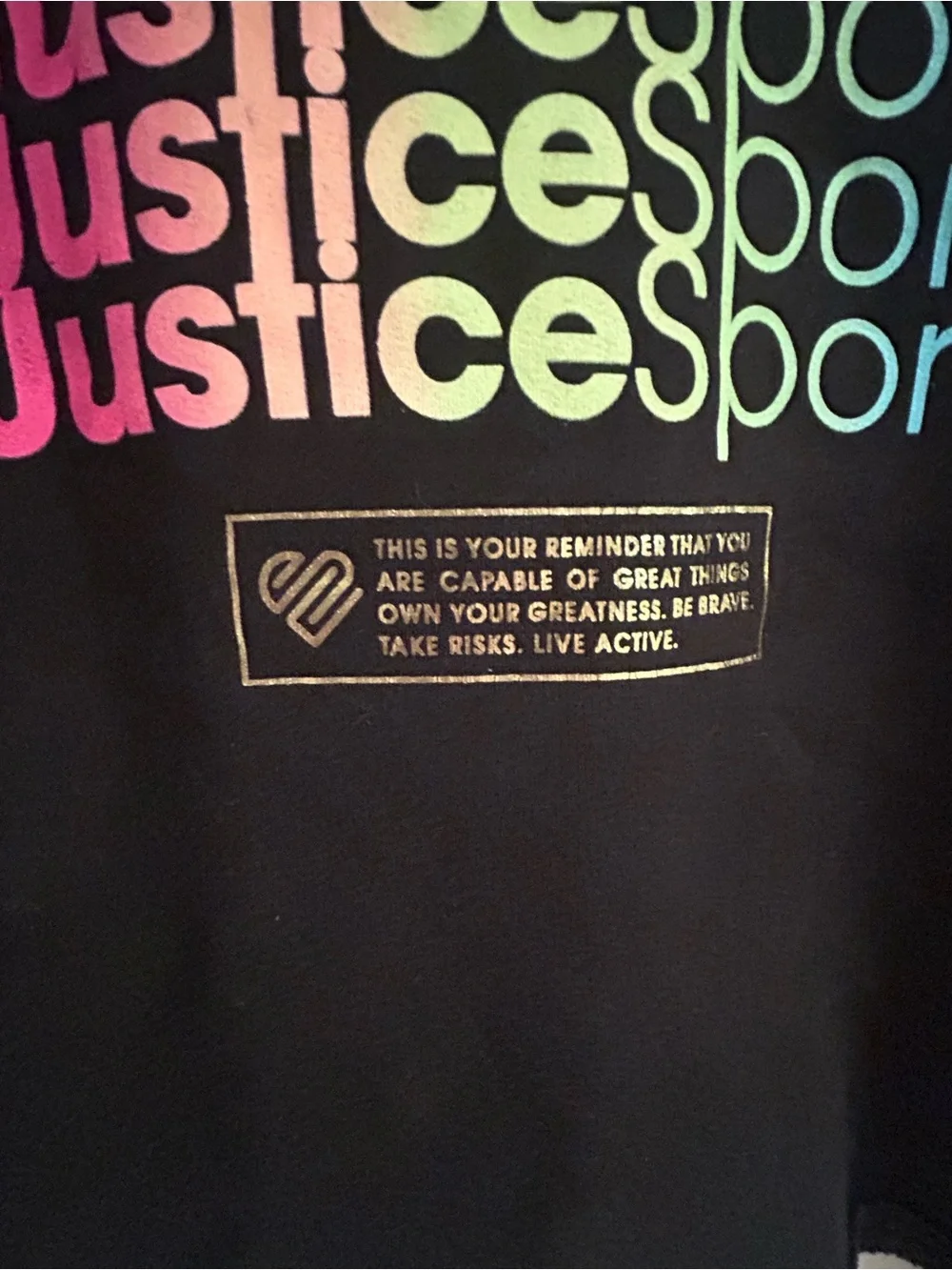 Justice Black Long Sleeve Fleece Lined Sweatshirt with Neon Gradient Logo